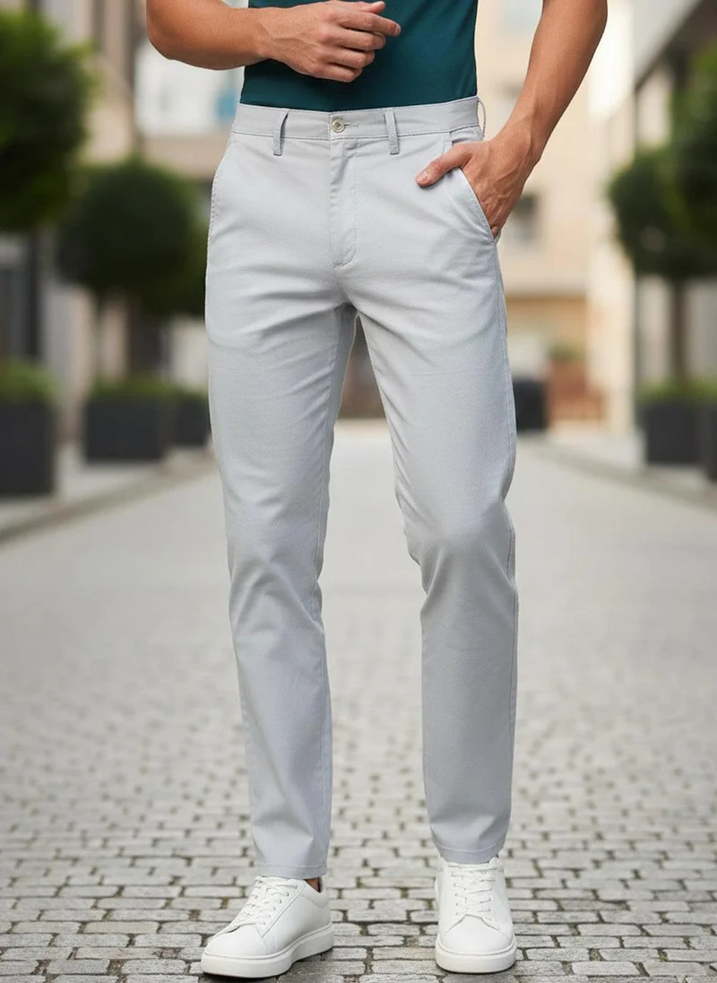 Urbano Fashion Men's Light Grey Cotton Slim Fit Casual Chinos Trousers Stretch